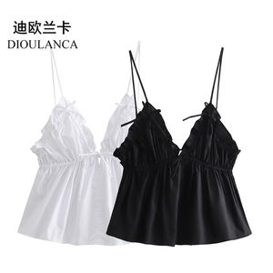 DIOULANCA 欧美风外贸女装新款显瘦吊带蝴蝶结饰府绸上衣 2715200