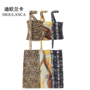 DIOULANCA 欧美风外贸女装印花绢网抹胸半身裙套 5039475 5039472