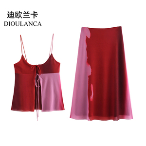 DIOULANCA 欧美风外贸女装印花背心中长裙套装女 5039513 5039514