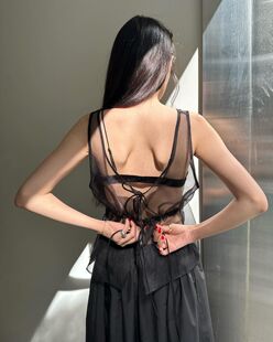 monoha 夏新品 韩国正品代购 宽肩带薄款欧根纱吊带背心叠穿