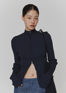 AMOMENTO 24新品春夏女士开衫外套上衣拉链修身长袖纯色