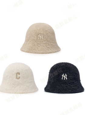 Ni妮韩国直邮25新款安哥拉毛刺绣字母保暖渔夫帽含兔毛3AHTB0856