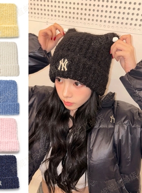 Ni妮韩国直邮章若楠柳智敏同款猫耳朵保暖针织帽3ABNB1156