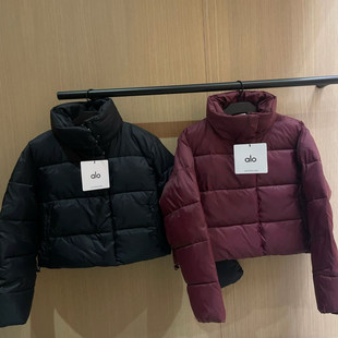 正品代购ALO新款泡芙四格加绒鹅绒立领夹克面包羽绒服短款外套 女