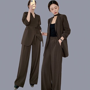 网红时尚大码老钱风西装套装女春秋季胖mm宽松休闲西服两件套两穿