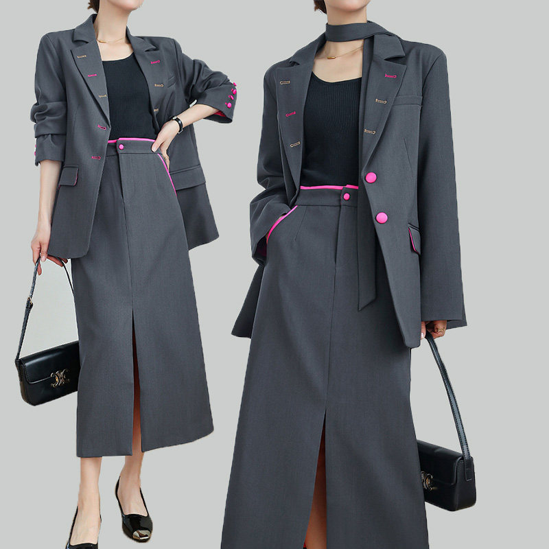 春秋季大码女装时尚职业气质御姐显瘦西装服半身长裙两件套装胖mm