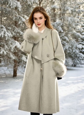 高级感加厚夹羽绒毛呢大码外套女冬季胖mm长款气质时尚加绒大衣服