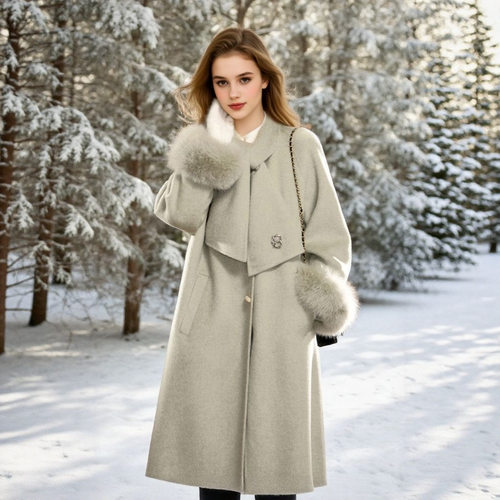 高级感加厚夹羽绒毛呢大码外套女冬季胖mm长款气质时尚加绒大衣服