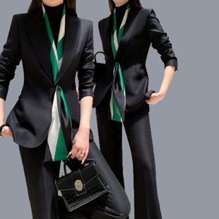 大码西装套装女2026春秋新款名媛时尚主持职业装外套微喇裤两件套