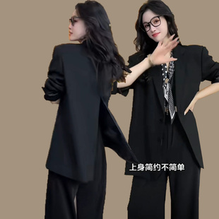 网红大码休闲西装外套女春秋胖mm气质职业设计感宽松西服200斤潮