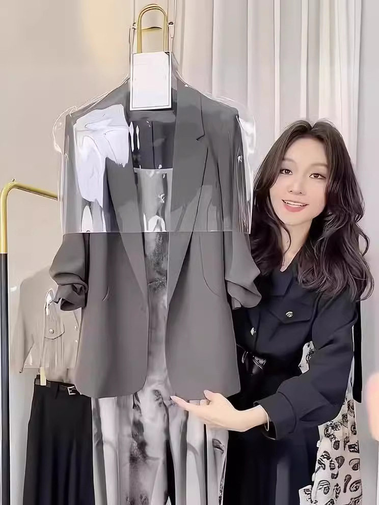 春夏新款大码女装胖mm气质通勤西装时尚雪纺水墨吊带长裙两件套装