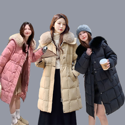 2025新款冬海军领狐狸毛领长款收腰加肥加大200斤女款羽绒服厚潮