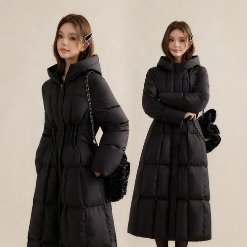 冬新款修身收腰长款连帽大码羽绒衣服女潮胖mm气质过膝A字白鸭绒