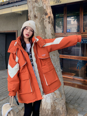 派克冲锋衣羽绒服女加肥大码胖mm200斤宽松新款收腰时尚拼色外套