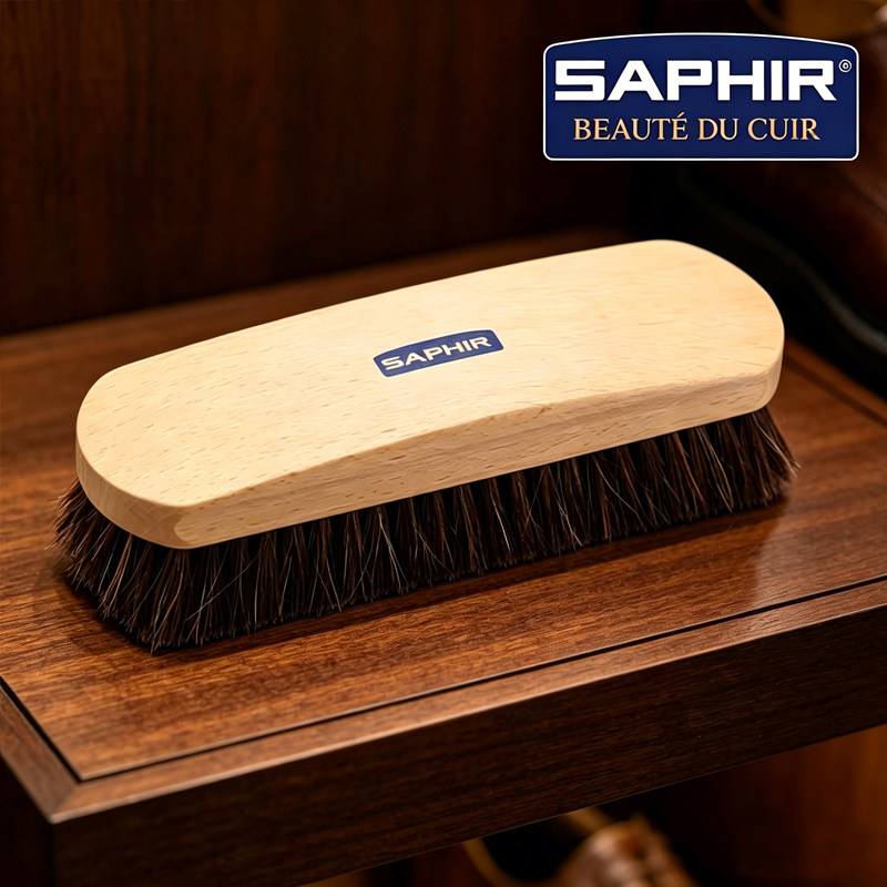 法国进口Saphir莎菲雅 榉木大小号皮鞋马毛除尘刷清洁刷 鞋刷刷子