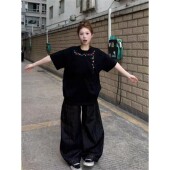 宽松半袖 纯棉黑色短袖 体恤 爆款 设计感小众美式 t恤女夏季 2026新款