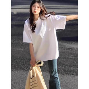 2026春夏季新款休闲简约纯棉白色短袖t恤女宽松oversize半袖恤衫