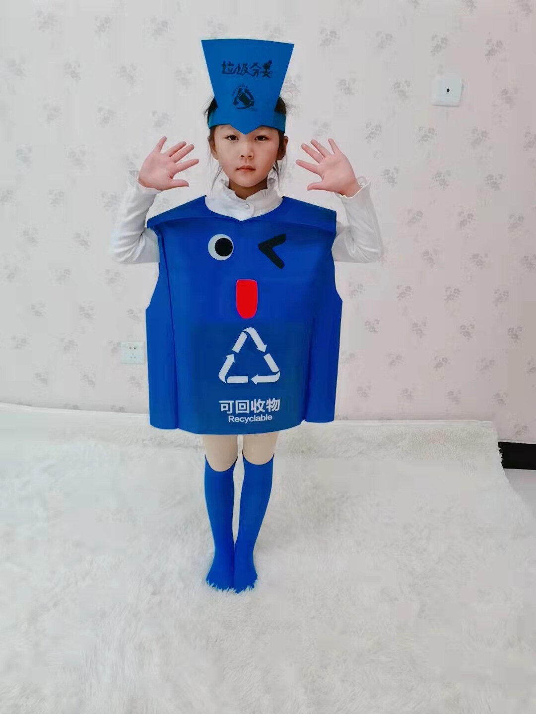 可回收垃圾卡通玩偶服装四色分类垃圾桶表演道具衣服儿童行走人偶