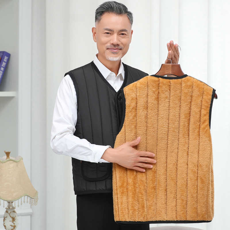 加绒加厚秋冬背心中老年马甲外套保暖爸爸装老年人坎肩内搭马夹衣
