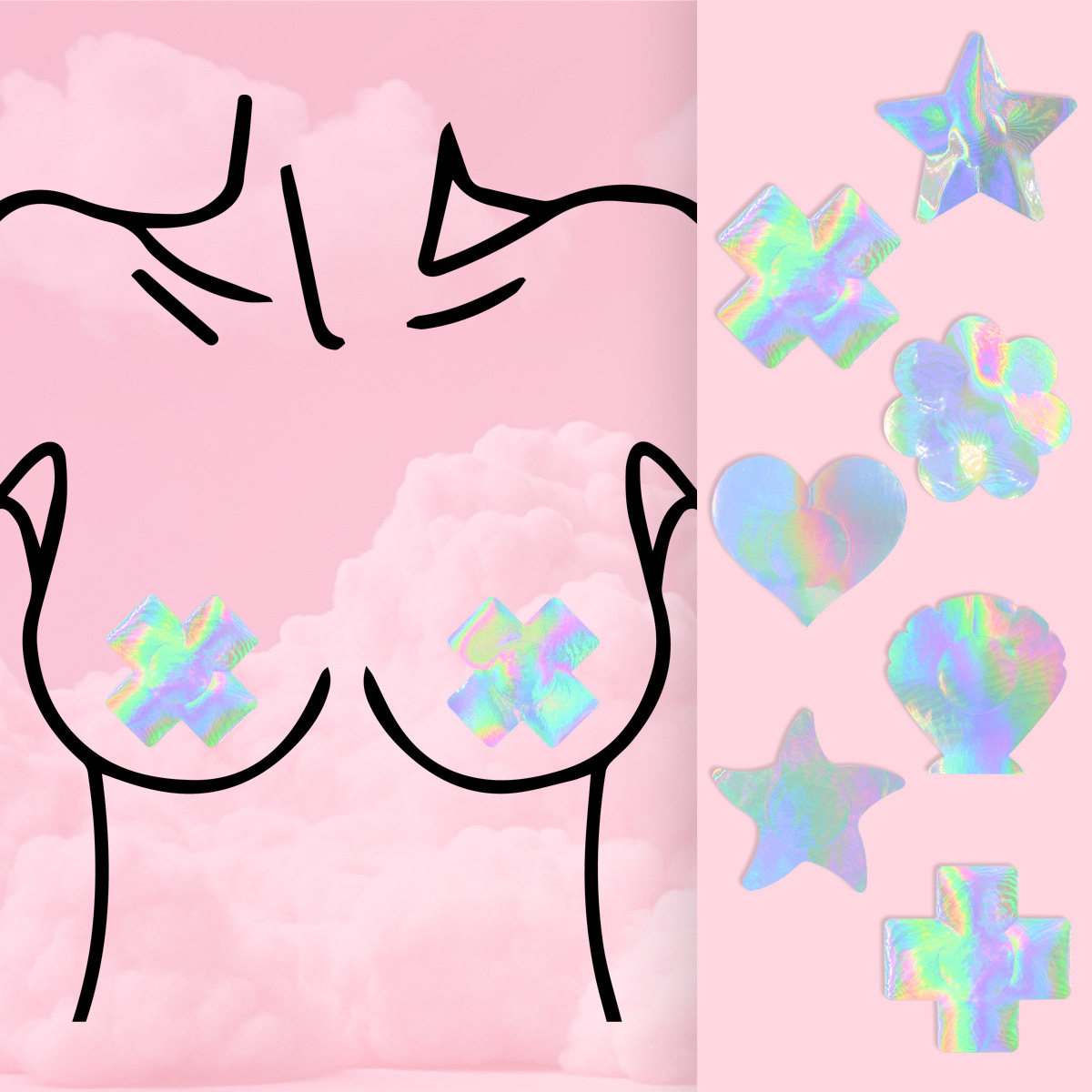 胸贴镭射幻彩一次性乳贴 花十字五角星海星可爱时尚TPU闪亮乳贴