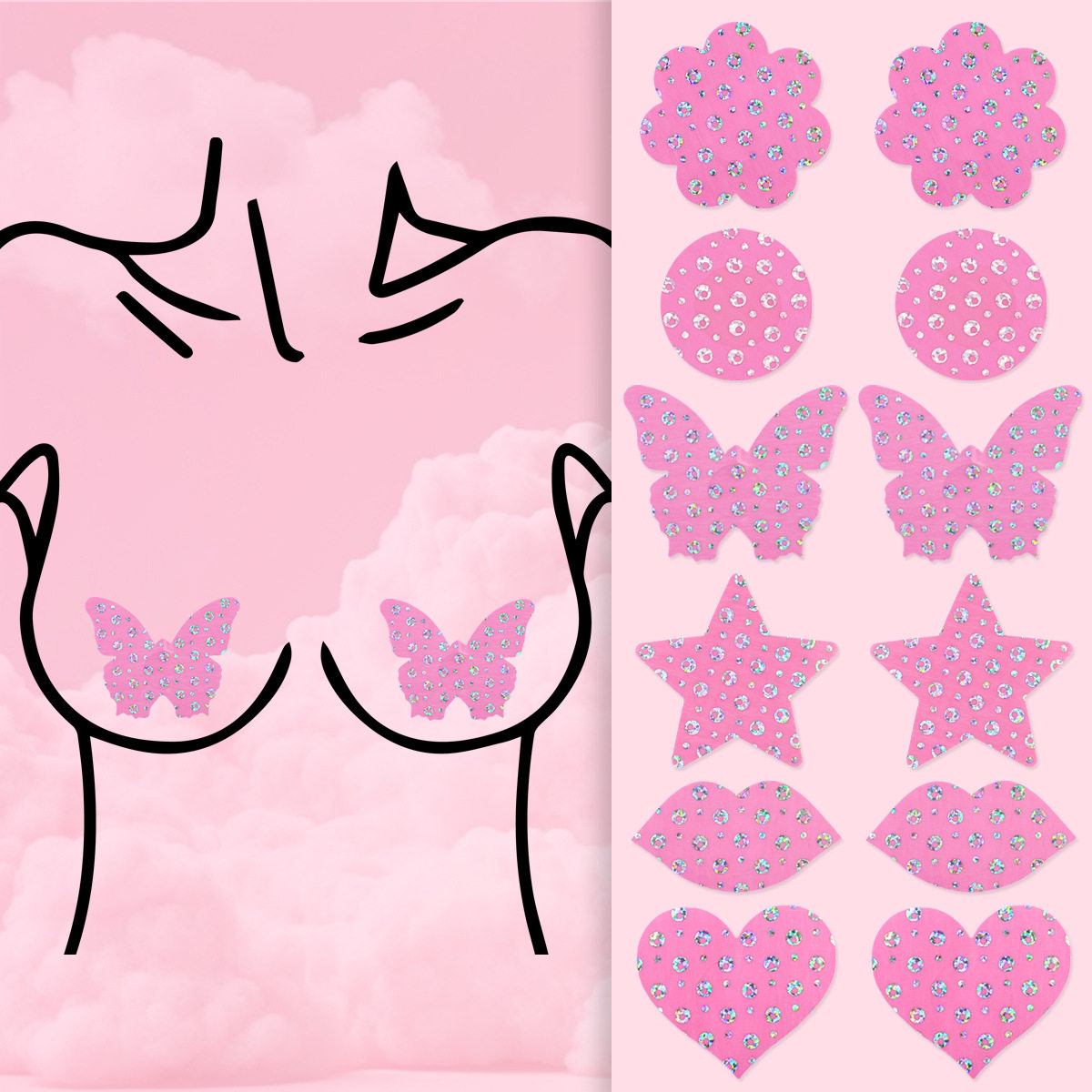 一次性乳贴透气防走光性感粉色亮片胸贴可爱大集合多形状可选