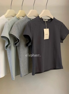 现~elephant大象家韩国东大门2024夏新款女修身显瘦纸片人短袖T恤