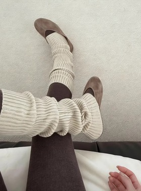 May3socks 灰色堆堆袜套女生秋冬针织保暖腿套竖纹显瘦中筒小腿袜