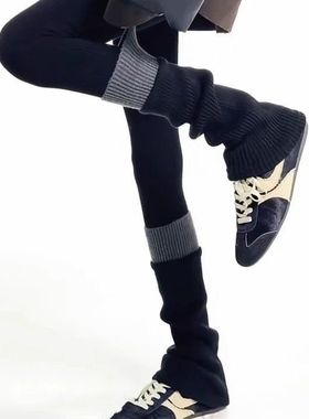 MuMusocks 秋冬微喇针织保暖灰色袜套保暖小腿套叠穿堆堆袜女显瘦