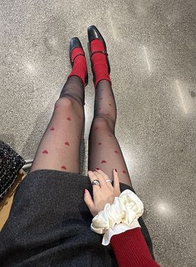 May3 Socks新年红色爱心丝袜女美腿显瘦性感不掉档黑丝心型连裤袜