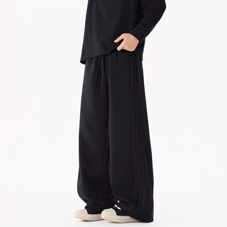 美式复古重磅弯刀黑色裤子男秋冬潮牌百搭休闲阔腿裤宽松直筒卫裤