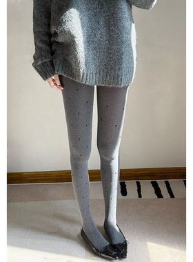 may3socks 芝麻灰波点连裤袜春秋天鹅绒爱心打底裤女显瘦光腿神器
