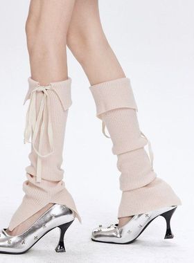 薄款色芭蕾少女绑带针织甜美开叉韩系百搭蝴蝶结堆堆小腿袜套