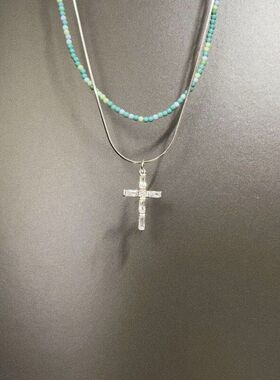 十字架吊坠项链锁骨链显白轻奢Vintage古着Turquoise cross项链