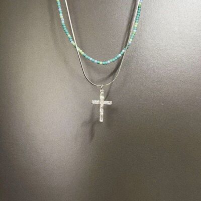 十字架吊坠项链锁骨链显白轻奢Vintage古着Turquoise cross项链
