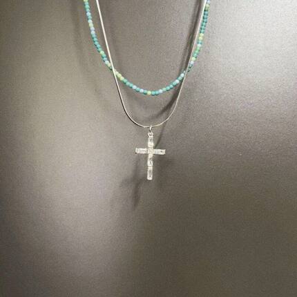 十字架吊坠项链锁骨链显白轻奢Vintage古着Turquoise cross项链