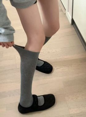 ins日系灰色芭蕾风小腿袜女秋冬咖色袜子学院风纯色棉袜堆堆袜