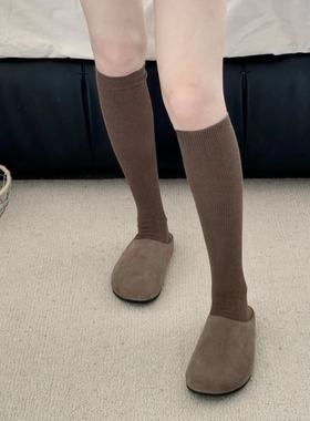 may3socks 美拉德袜子春秋棉袜女生miu系纯色过膝中筒袜小腿显瘦