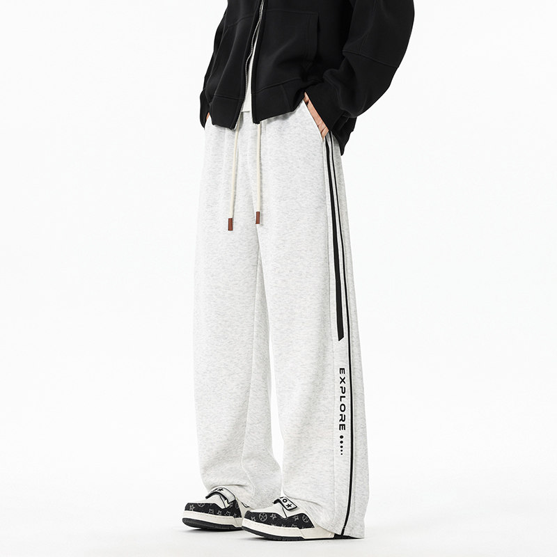 美式高街条纹卫裤男生秋冬季潮牌潮流直筒运动裤宽松百搭休闲裤子