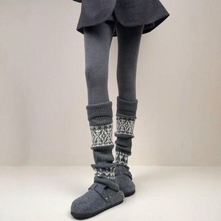 May3socks 费尔岛袜子女加厚保暖袜套长筒堆堆袜显瘦小腿袜 秋冬季