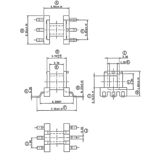 EE5.0变压器铁氧体磁芯骨架卧