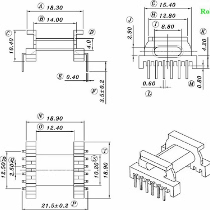 EPC19高频磁芯骨架卧式6+6