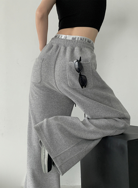 PAPERLLL辛间设计感双腰头logo休闲裤子显瘦直筒阔腿裤女秋冬