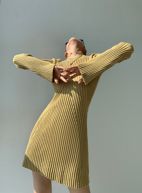 PAPERLLL辛间修身针织连衣裙女秋冬2025新款内搭打底毛衣裙短裙