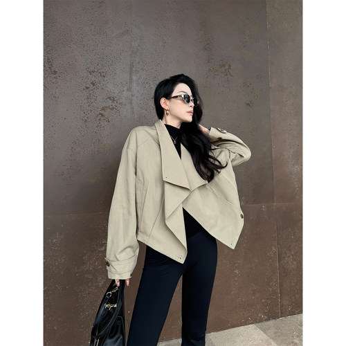 PAPERLLL辛间 街角画报 莱赛尔短款大翻领立领宽松夹克外套女秋季
