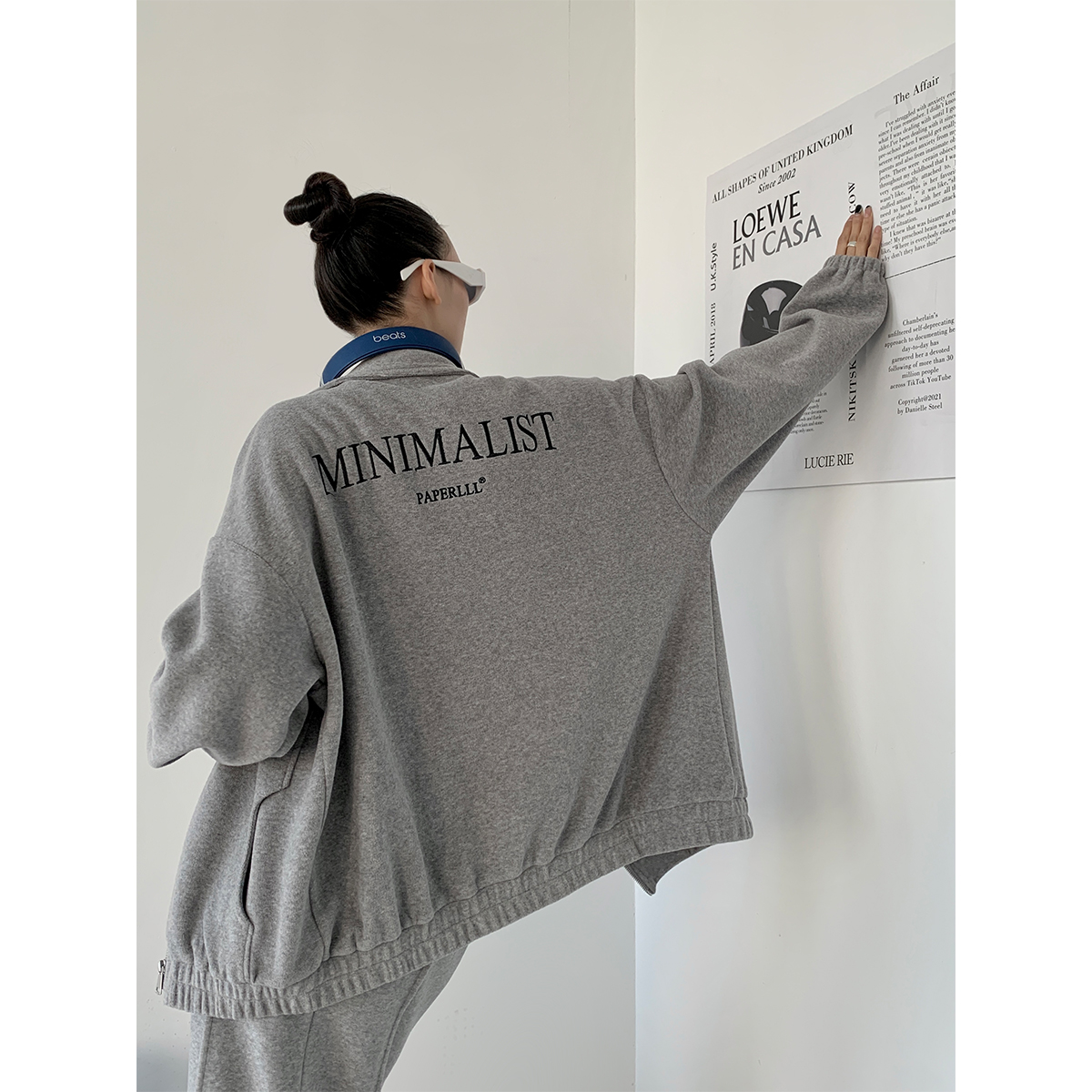 立领拉链卫衣半身裙简约套装