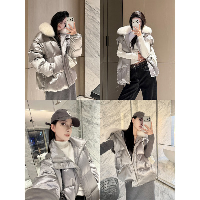 PAPERLLL辛间 解构设计 可拆卸袖子白狐毛领短款白鸭绒羽绒服女冬