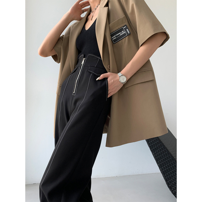 高腰直筒阔腿裤长裤撞线设计感