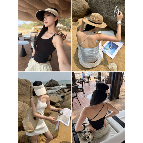 PAPERLLL辛间 极简张力 不规则单肩吊带短背心女夏带胸垫辣妹内搭