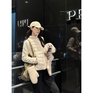 PAPERLLL辛间 解构拼接 轻薄短款立领抓绒拼接白鸭绒羽绒服女冬季