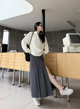 PAPERLLL辛间 Ji简智性 灰色设计感压褶半身裙女长款春2026西装裙
